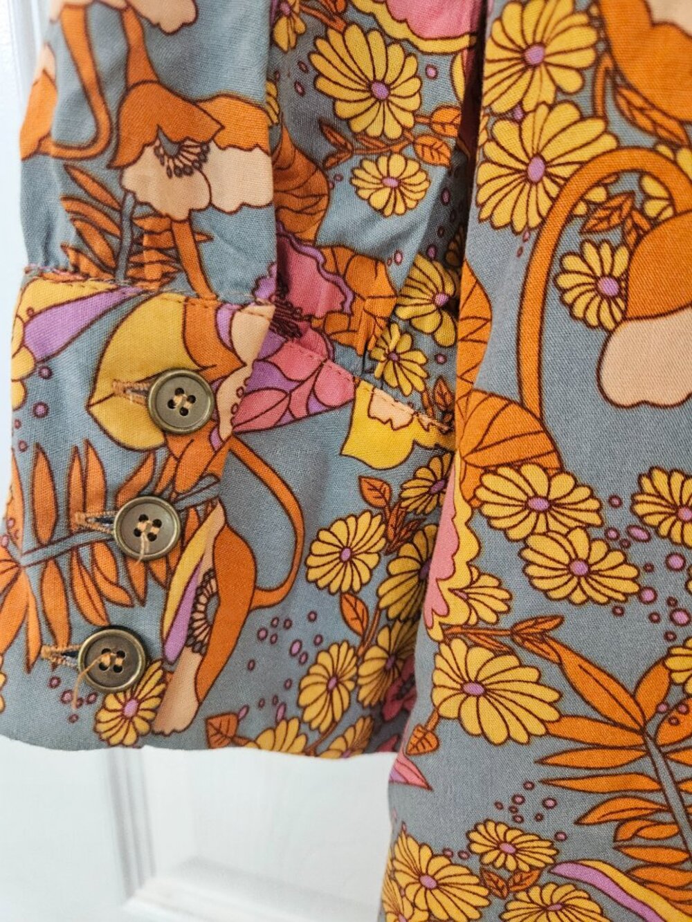 Natural Life 70s retro flowered yellow, orange, pink, grey tunic/short dress, S - Picture 6 of 6